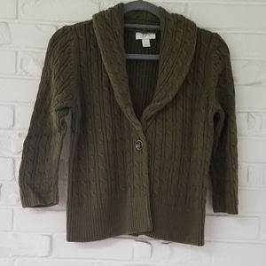 Ann Taylor LOFT Cable Knit Cardigan Olive Green M